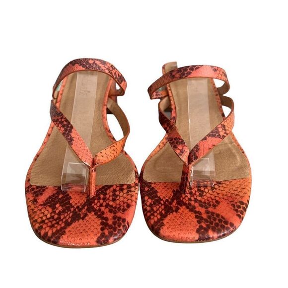 Madewell Size 7 Amber Sandal in Snake Embossed Leather Orange Chunky Heel - Picture 3 of 9